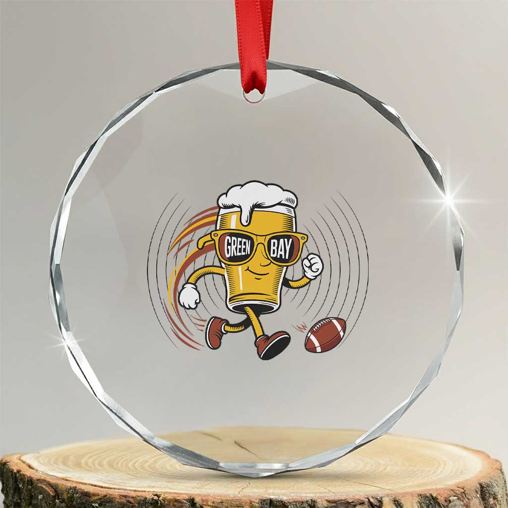 Funny Beer Mug Playing Football Crystal Glass Ornament Team Supporter Green Bay Gift - Wonder Print Shop
