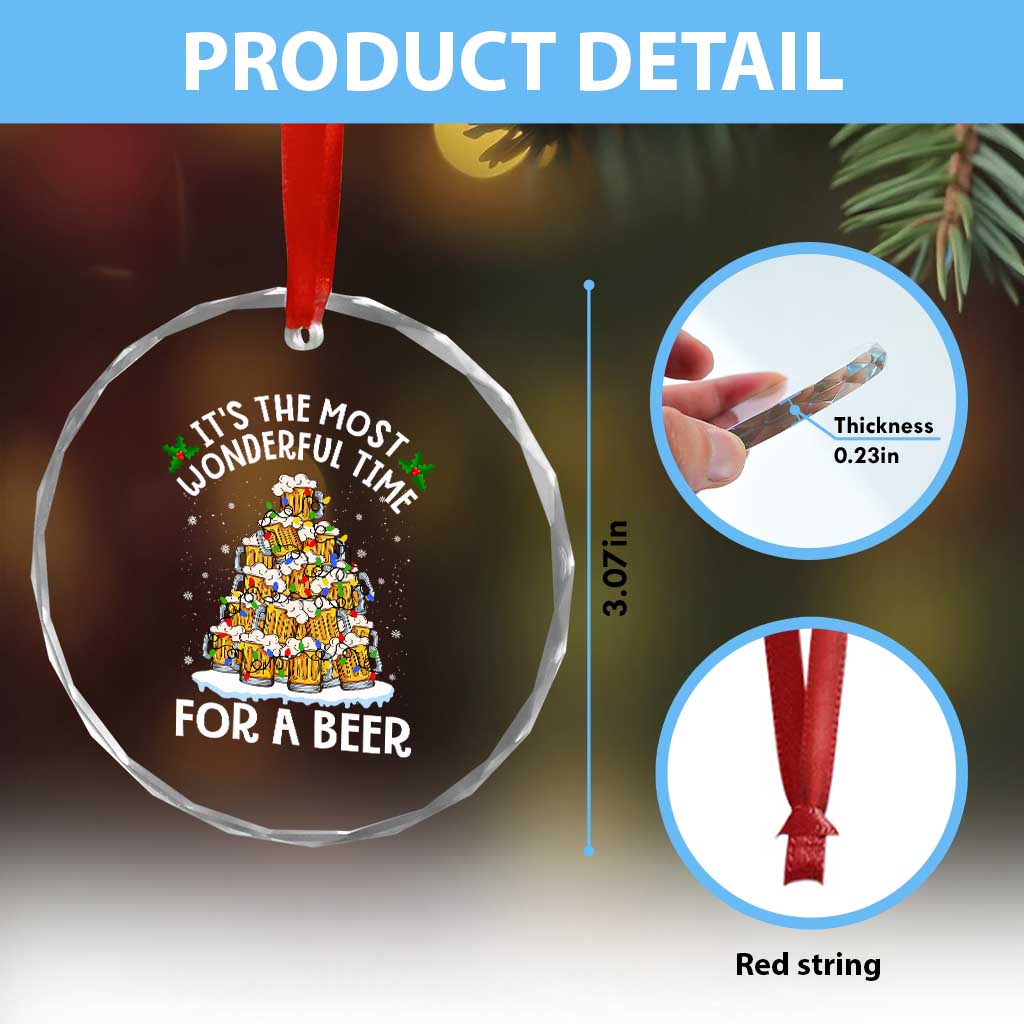 Funny Beer Xmas Tree Crystal Glass Ornament It's the Most Wonderful Time For A Beer TS09