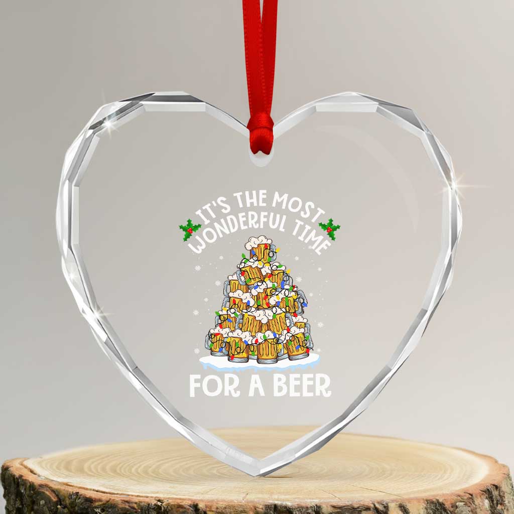 Funny Beer Xmas Tree Heart Crystal Glass Ornament It's the Most Wonderful Time For A Beer - Wonder Print Shop