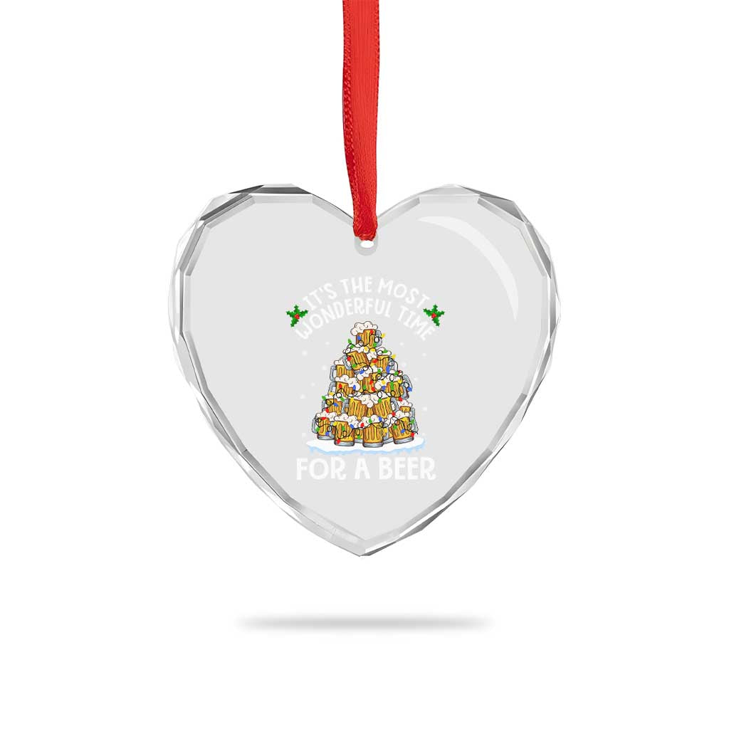 Funny Beer Xmas Tree Heart Crystal Glass Ornament It's the Most Wonderful Time For A Beer - Wonder Print Shop