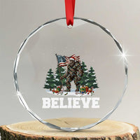 Funny Believe Bigfoot Christmas Crystal Glass Ornament American Flag Sasquatch Holiday Gift - Wonder Print Shop