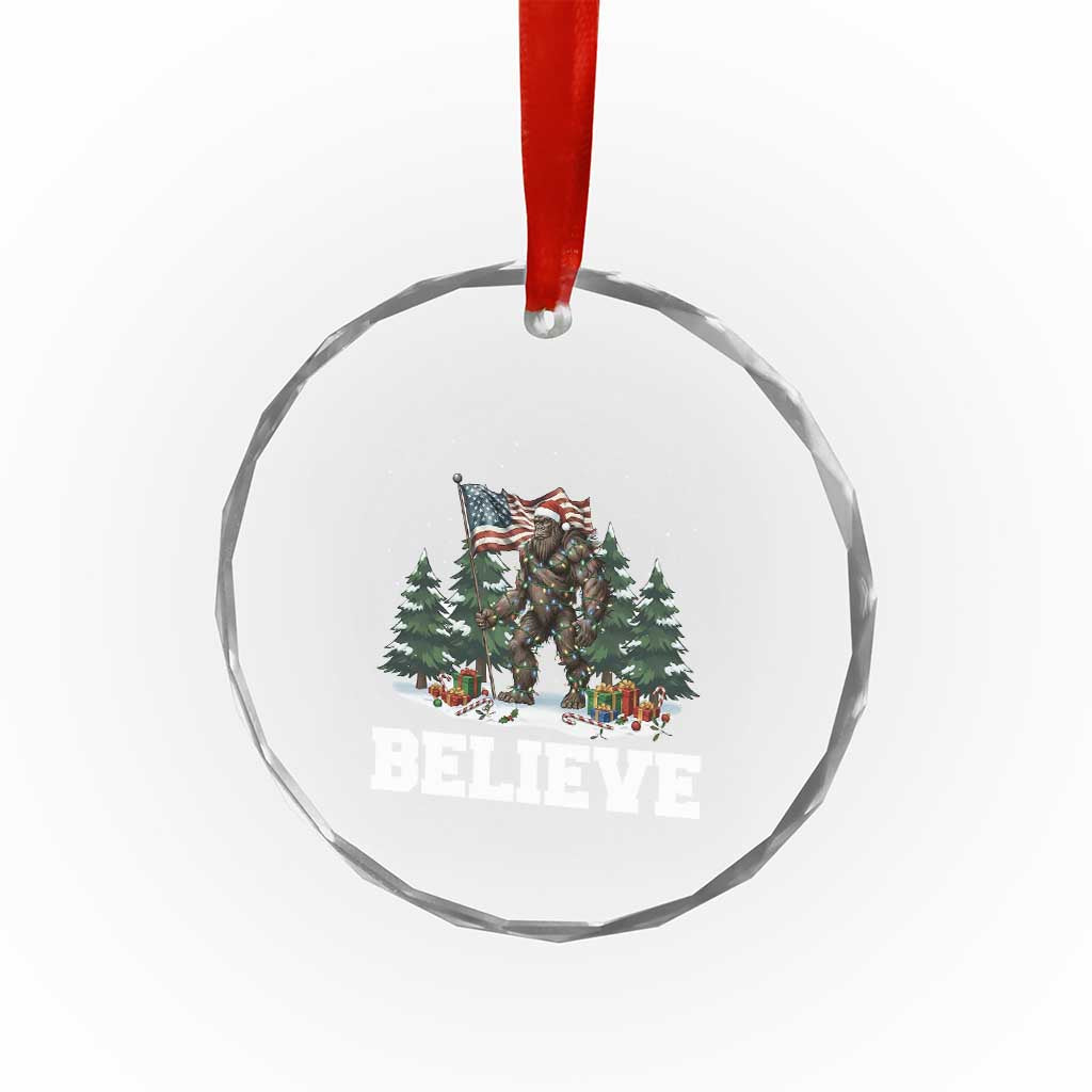 Funny Believe Bigfoot Christmas Crystal Glass Ornament American Flag Sasquatch Holiday Gift - Wonder Print Shop