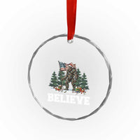 Funny Believe Bigfoot Christmas Crystal Glass Ornament American Flag Sasquatch Holiday Gift - Wonder Print Shop