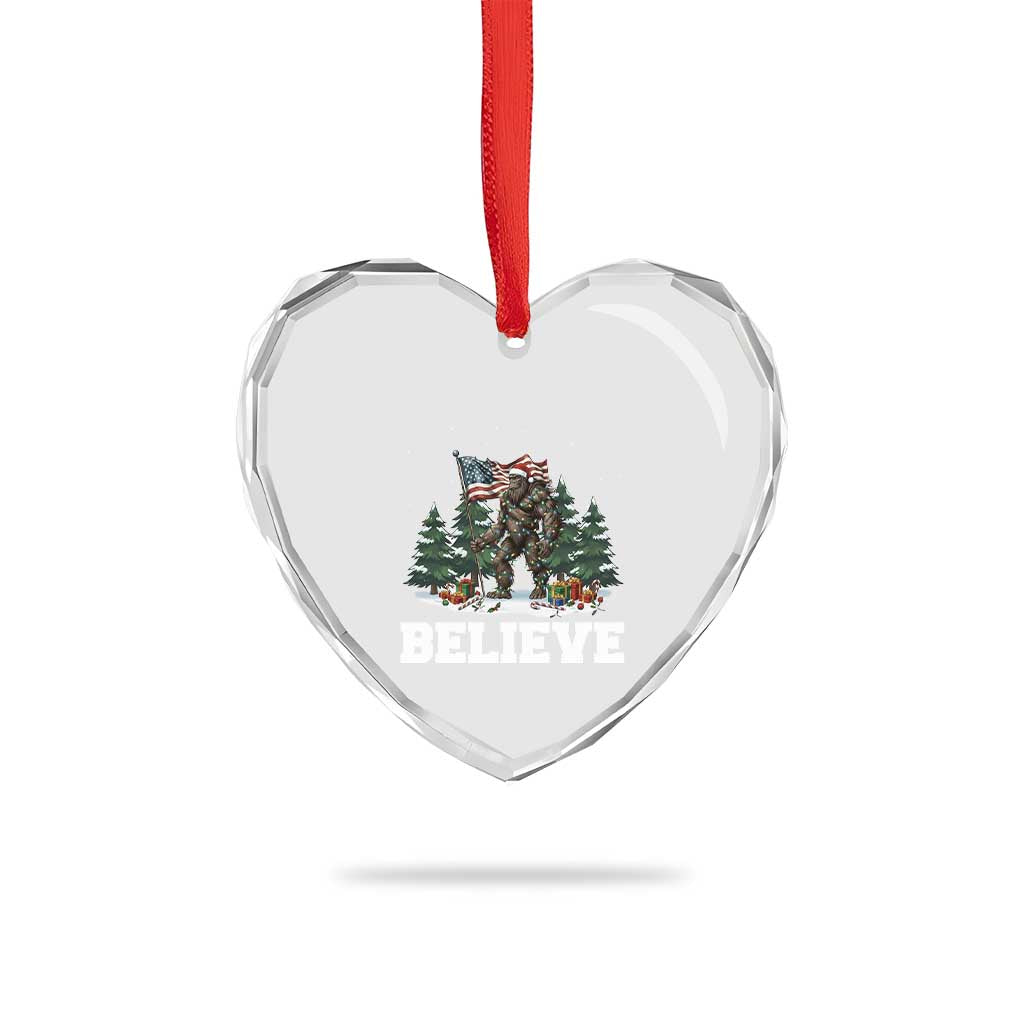 Funny Believe Bigfoot Christmas Heart Crystal Glass Ornament American Flag Sasquatch Holiday Gift - Wonder Print Shop
