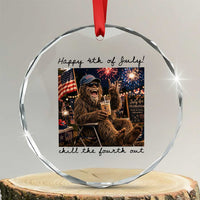 Funny Bigfoot 4th of July Crystal Glass Ornament Patriotic Sasquatch American Flag Party Festival