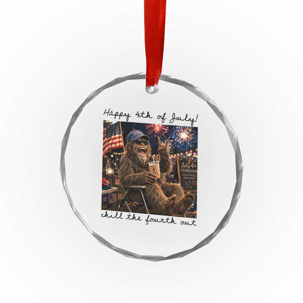 Funny Bigfoot 4th of July Crystal Glass Ornament Patriotic Sasquatch American Flag Party Festival