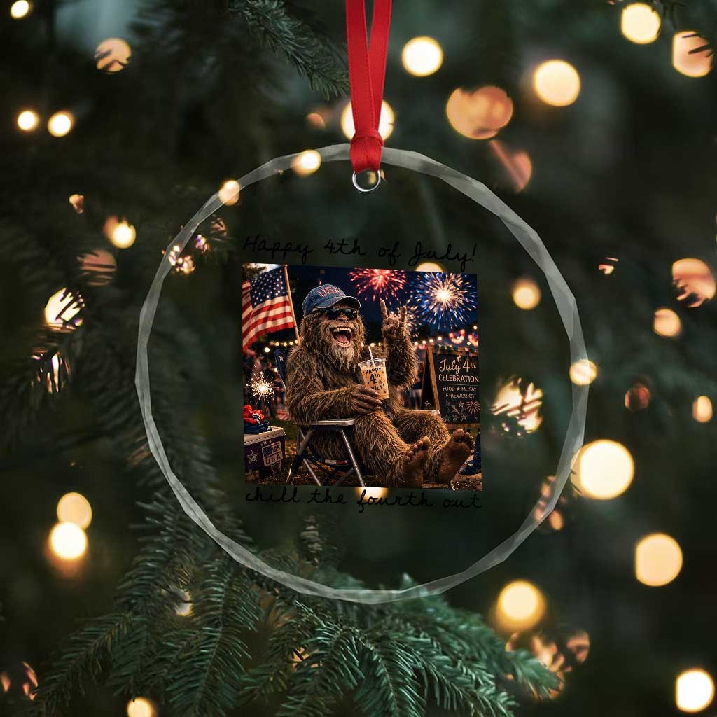 Funny Bigfoot 4th of July Crystal Glass Ornament Patriotic Sasquatch American Flag Party Festival