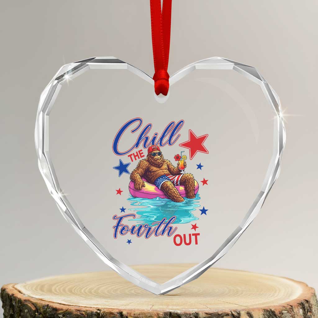 Funny Bigfoot 4th Of July Heart Crystal Glass Ornament Chill The Fourth Out