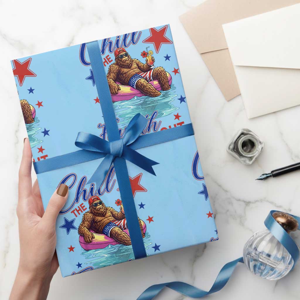 Funny Bigfoot 4th Of July Wrapping Paper Roll Chill The Fourth Out