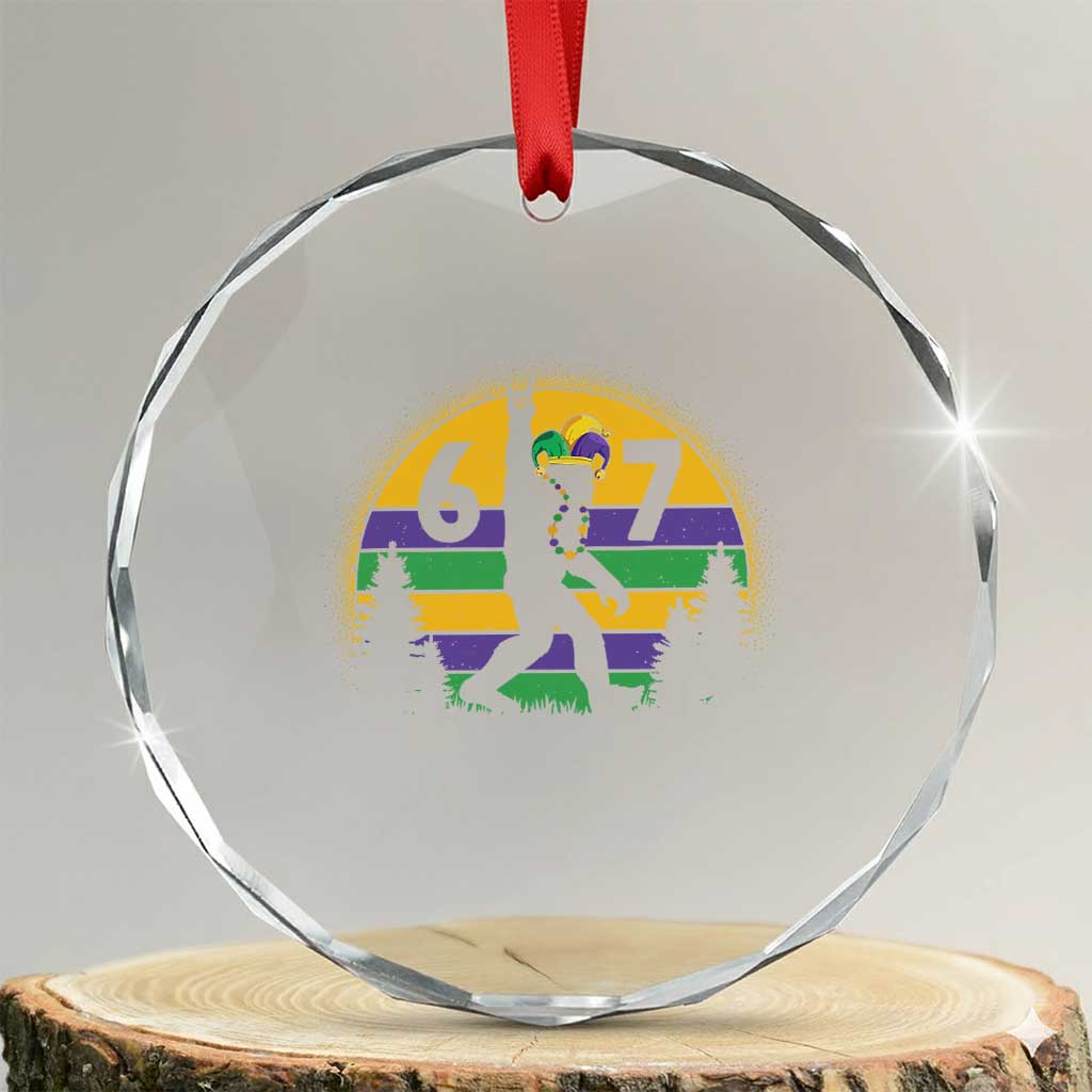 Funny Bigfoot 67 Mardi Gras Crystal Glass Ornament Sasquatch Parade Jester Hat