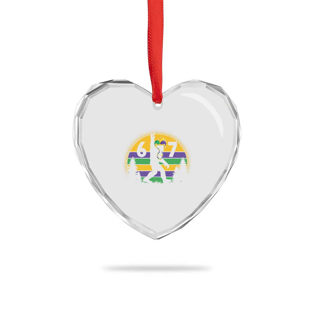 Funny Bigfoot 67 Mardi Gras Heart Crystal Glass Ornament Sasquatch Parade Jester Hat