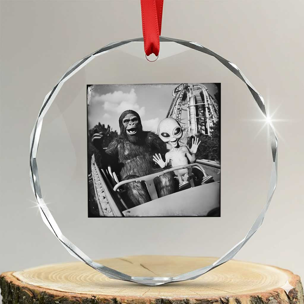 Funny Bigfoot Alien Crystal Glass Ornament Sasquatch UFO Coaster - Wonder Print Shop