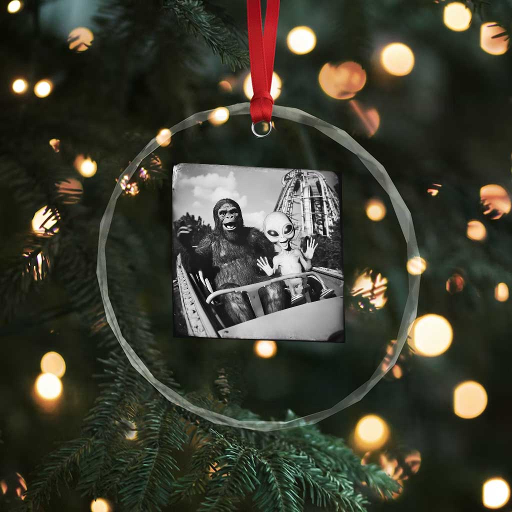 Funny Bigfoot Alien Crystal Glass Ornament Sasquatch UFO Coaster - Wonder Print Shop