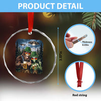 Funny Bigfoot Alien Oktoberfest Crystal Glass Ornament Selfie Beer Party German Lederhosen UFO Gift