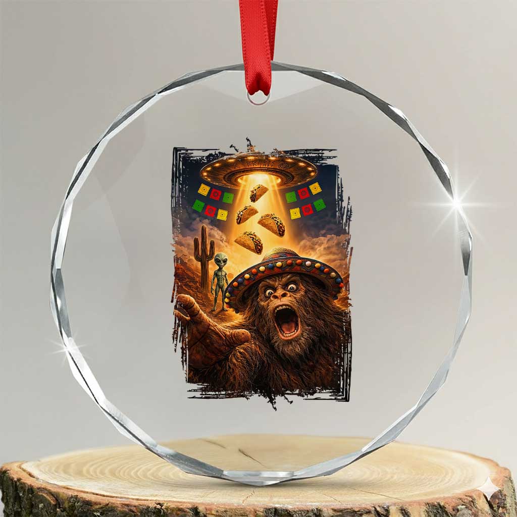 Funny Bigfoot Alien Selfie Crystal Glass Ornament Cinco De Mayo Party Gift
