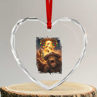 Funny Bigfoot Alien Selfie Heart Crystal Glass Ornament Cinco De Mayo Party Gift