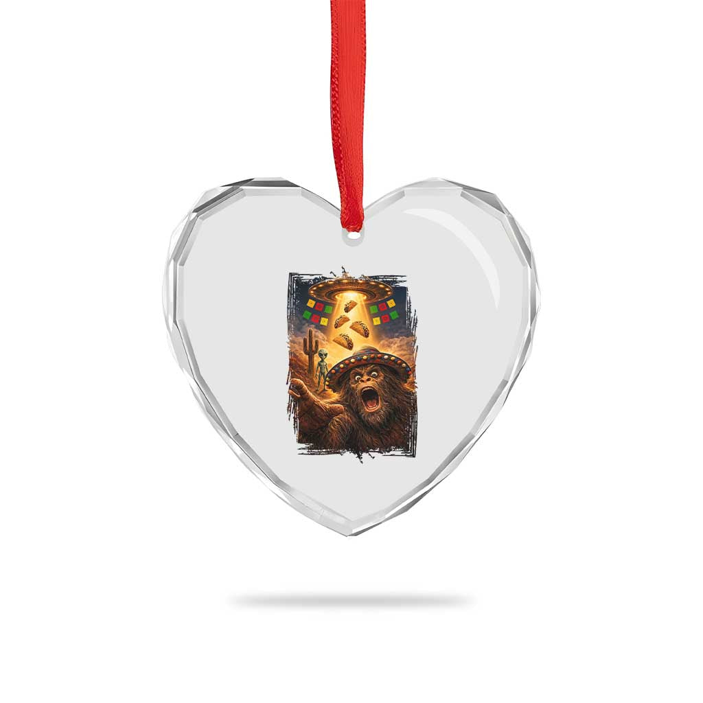 Funny Bigfoot Alien Selfie Heart Crystal Glass Ornament Cinco De Mayo Party Gift