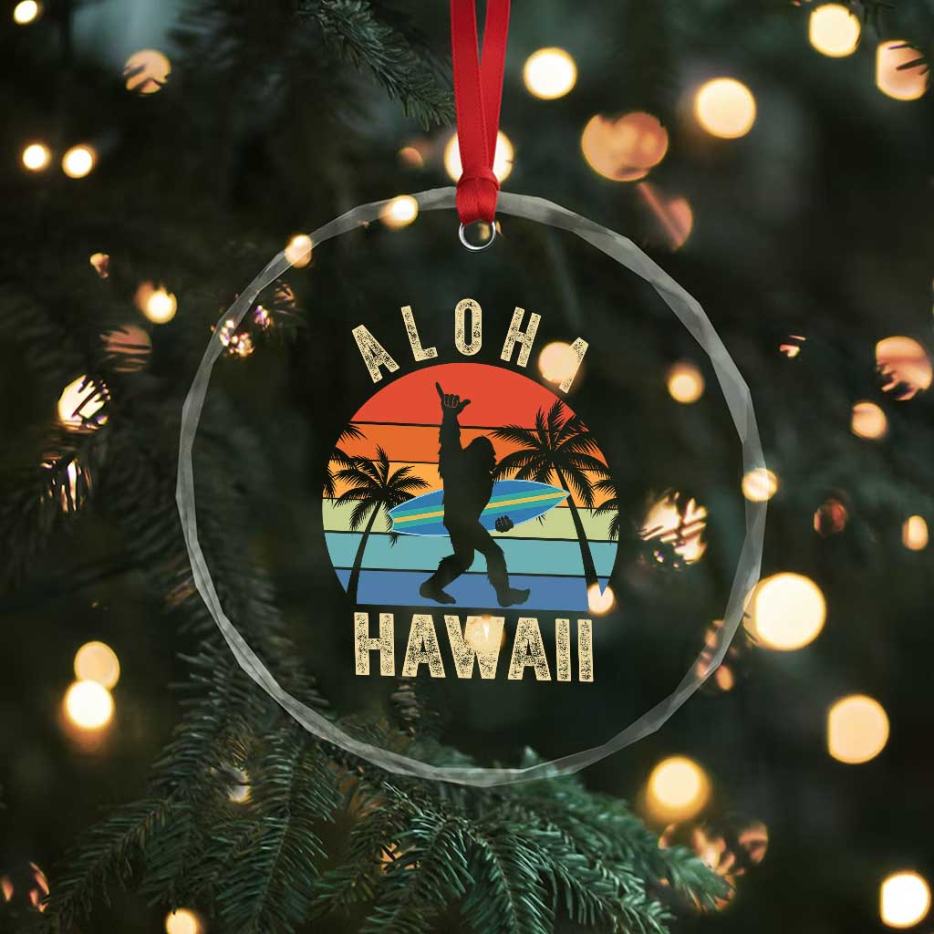 Funny Bigfoot Aloha Hawaiian Surfing Crystal Glass Ornament Tropical Beach Surfer Gift