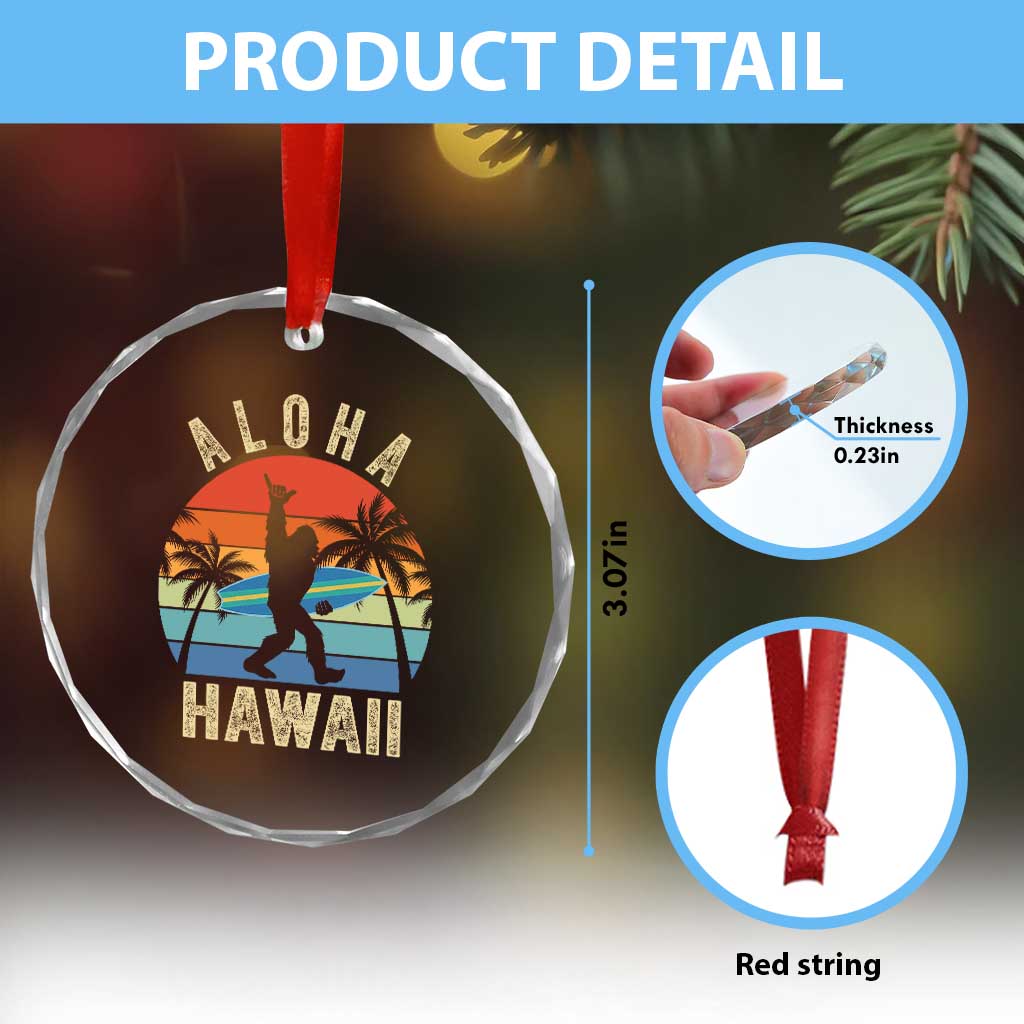 Funny Bigfoot Aloha Hawaiian Surfing Crystal Glass Ornament Tropical Beach Surfer Gift