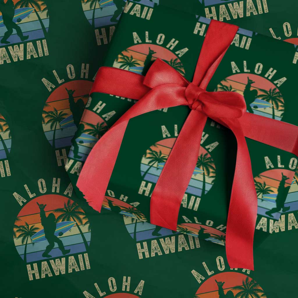 Funny Bigfoot Aloha Hawaiian Surfing Wrapping Paper Roll Tropical Beach Surfer Gift