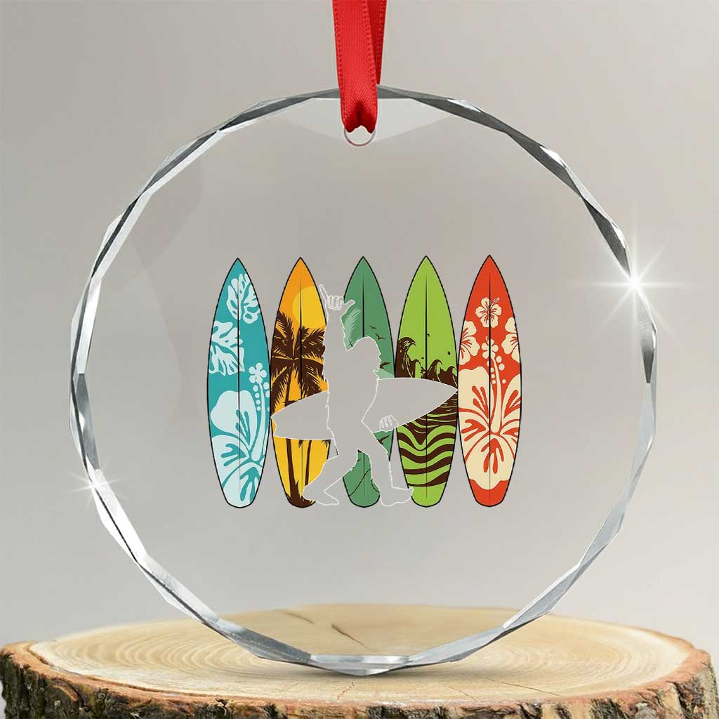 Funny Bigfoot Aloha Hawaiian Surfing Tropical Beach Surfer Crystal Glass Ornament