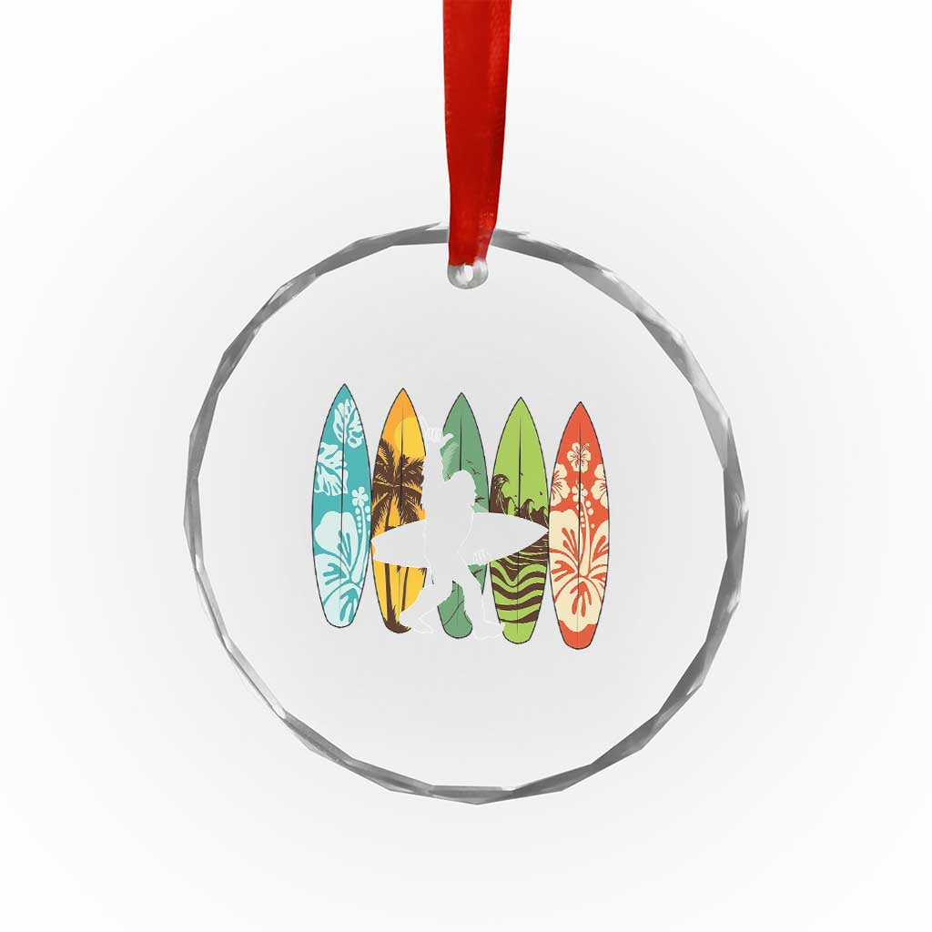 Funny Bigfoot Aloha Hawaiian Surfing Tropical Beach Surfer Crystal Glass Ornament