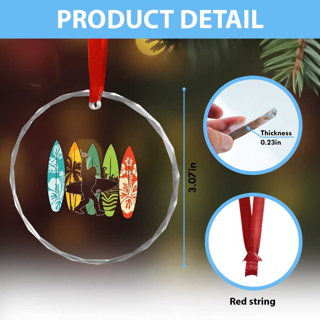 Funny Bigfoot Aloha Hawaiian Surfing Tropical Beach Surfer Crystal Glass Ornament