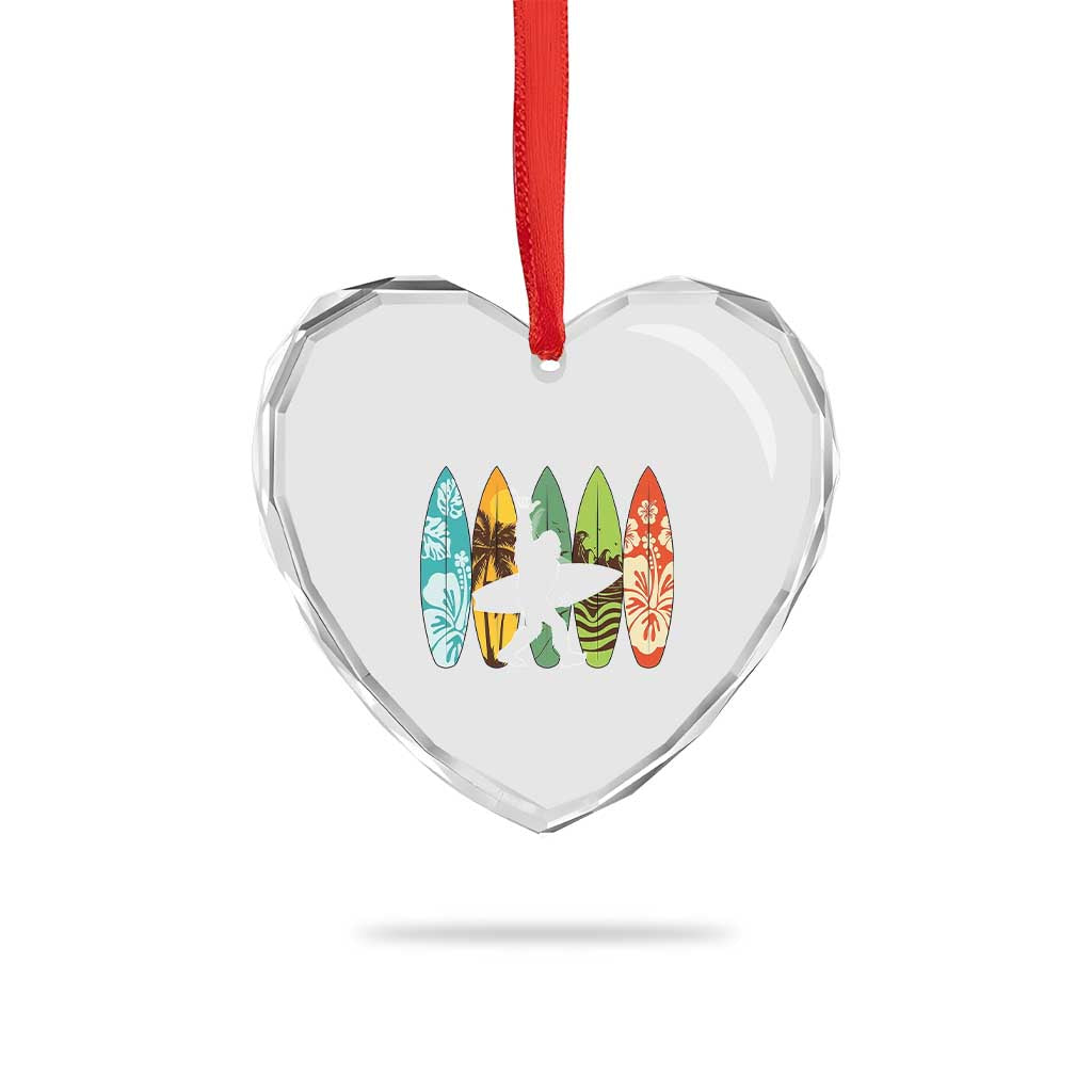 Funny Bigfoot Aloha Hawaiian Surfing Tropical Beach Surfer Heart Crystal Glass Ornament