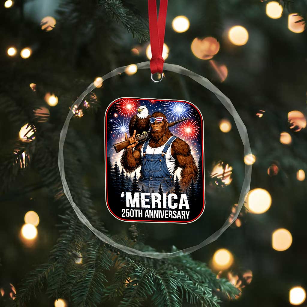 Funny Bigfoot America 250 Years Of American Freedom Crystal Glass Ornament