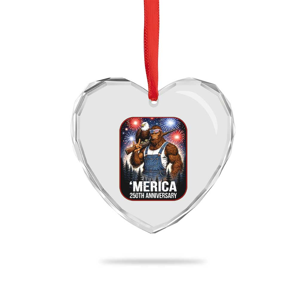 Funny Bigfoot America 250 Years Of American Freedom Heart Crystal Glass Ornament