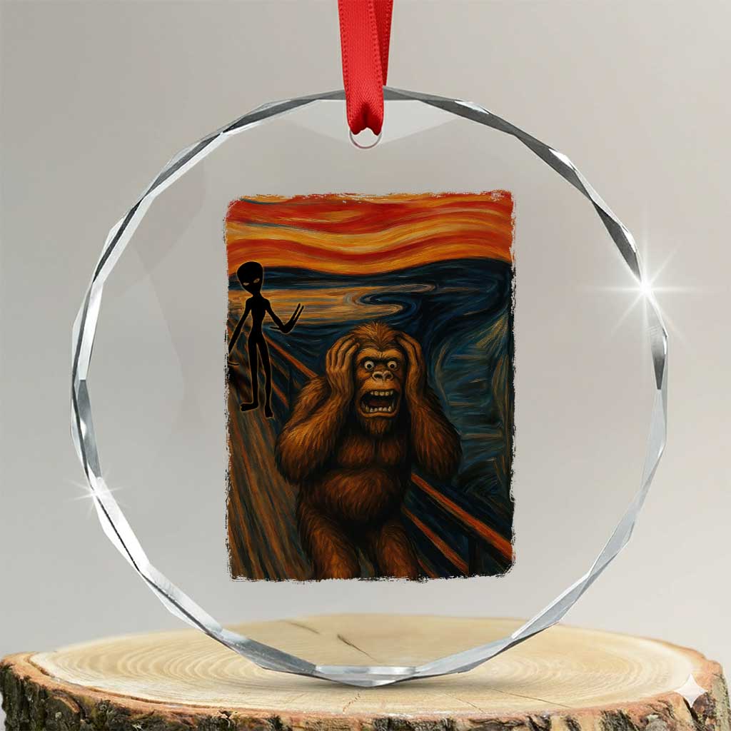 Funny Bigfoot And Alien Crystal Glass Ornament Parody The Scream Art Meme Gift TS12