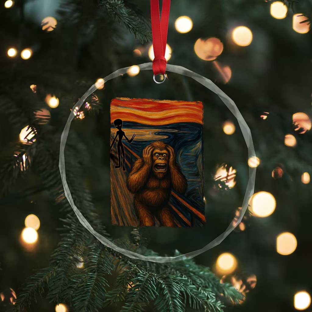 Funny Bigfoot And Alien Crystal Glass Ornament Parody The Scream Art Meme Gift TS12