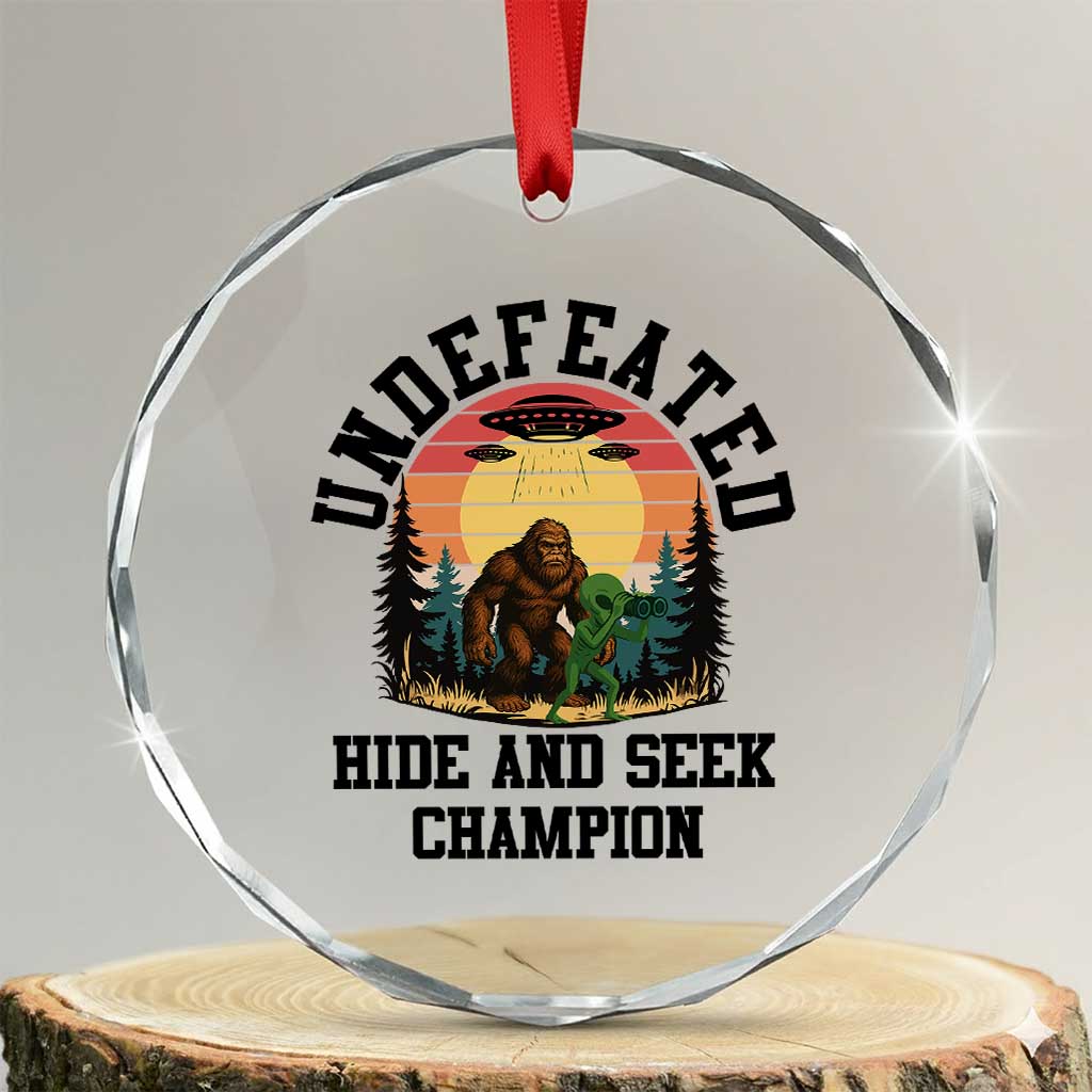 Funny Bigfoot And Alien Gift Crystal Glass Ornament Undefeated Hide And Seek Champion TS12