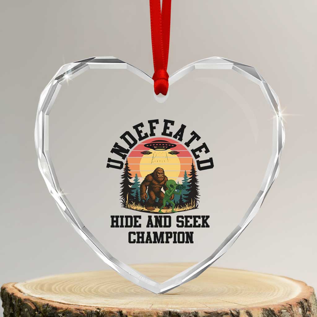 Funny Bigfoot And Alien Gift Heart Crystal Glass Ornament Undefeated Hide And Seek Champion - Wonder Print Shop