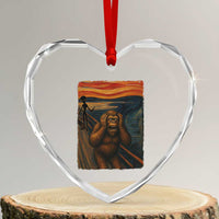 Funny Bigfoot And Alien Heart Crystal Glass Ornament Parody The Scream Art Meme Gift - Wonder Print Shop