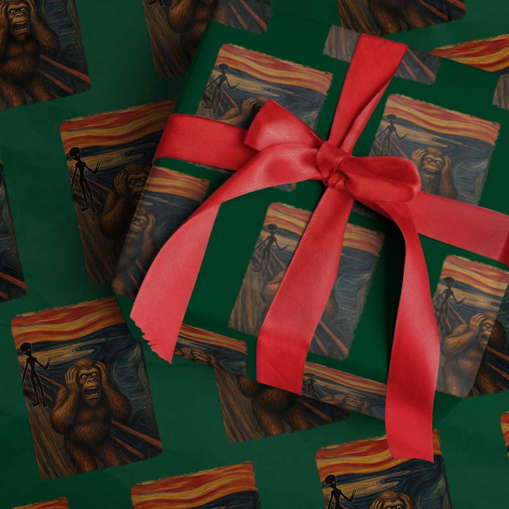 Funny Bigfoot And Alien Wrapping Paper Roll Parody The Scream Art Meme Gift - Wonder Print Shop