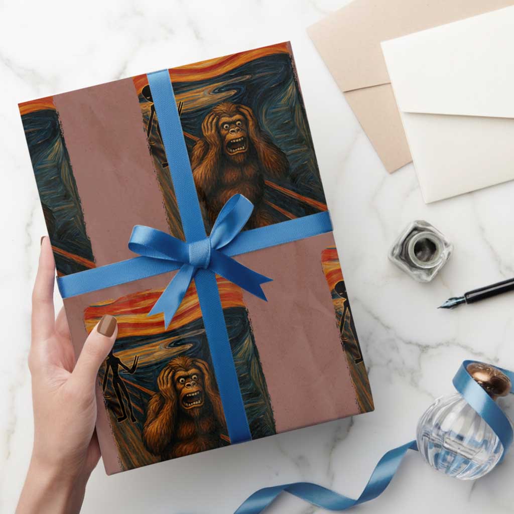 Funny Bigfoot And Alien Wrapping Paper Roll Parody The Scream Art Meme Gift - Wonder Print Shop
