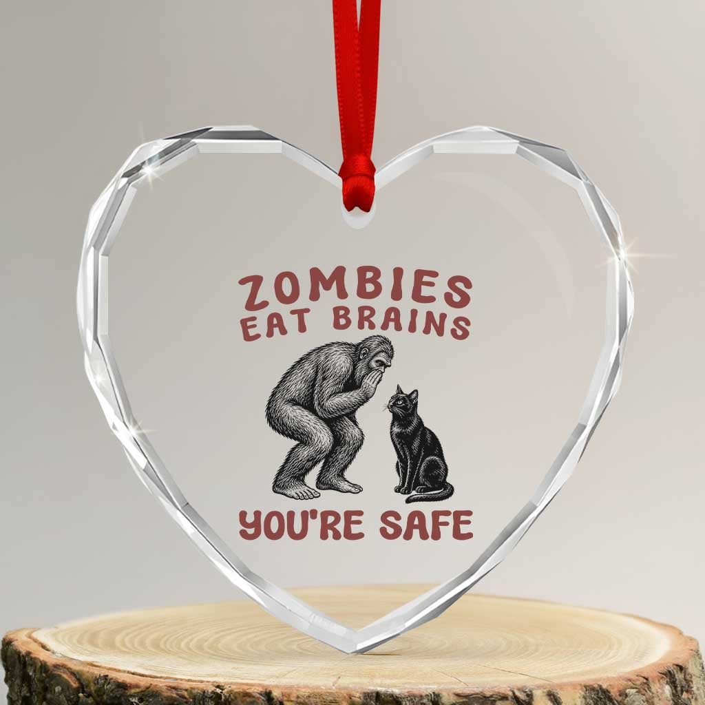 Funny Bigfoot And Black Cat Heart Crystal Glass Ornament Zombies Eat Brains Dont Worry You Are Safe