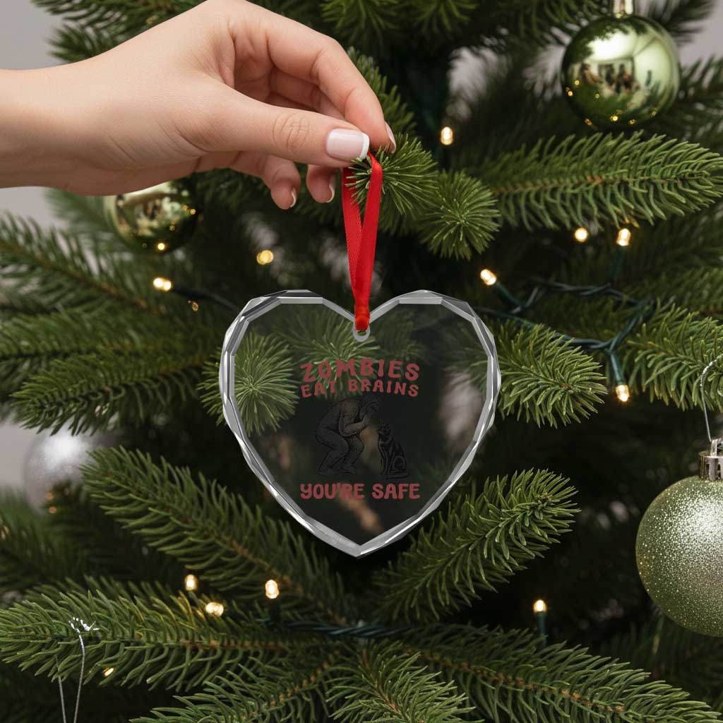Funny Bigfoot And Black Cat Heart Crystal Glass Ornament Zombies Eat Brains Dont Worry You Are Safe