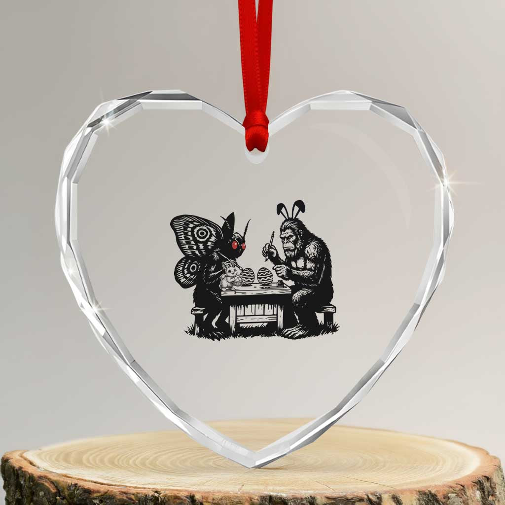 Funny Bigfoot And Mothman Egg Painting Heart Crystal Glass Ornament Cryptid Easter Gift