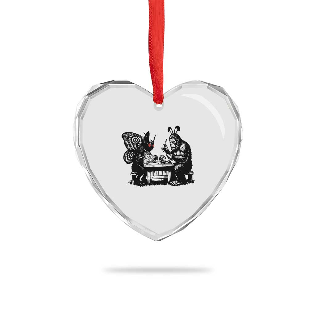 Funny Bigfoot And Mothman Egg Painting Heart Crystal Glass Ornament Cryptid Easter Gift