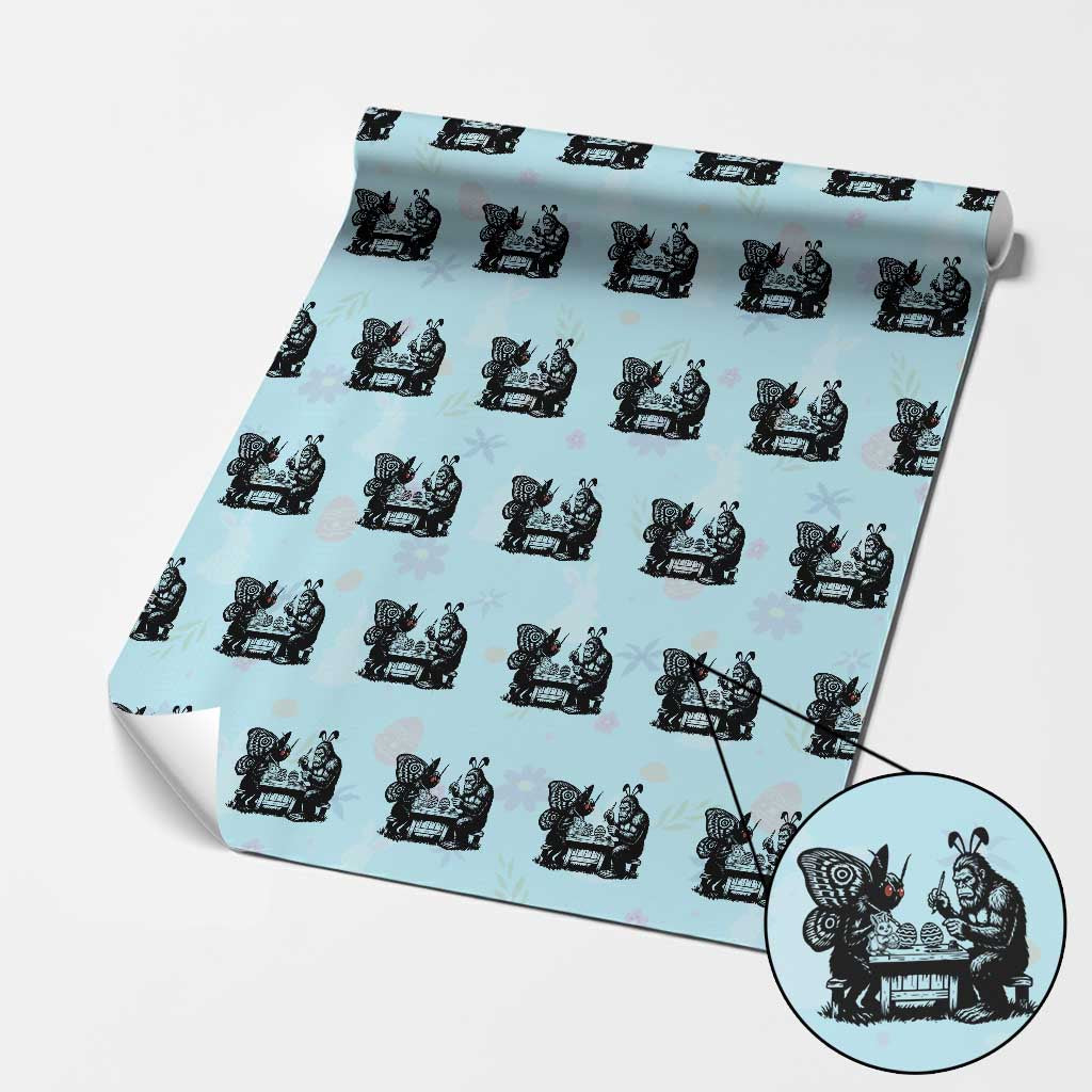 Funny Bigfoot And Mothman Egg Painting Wrapping Paper Roll Cryptid Easter Gift