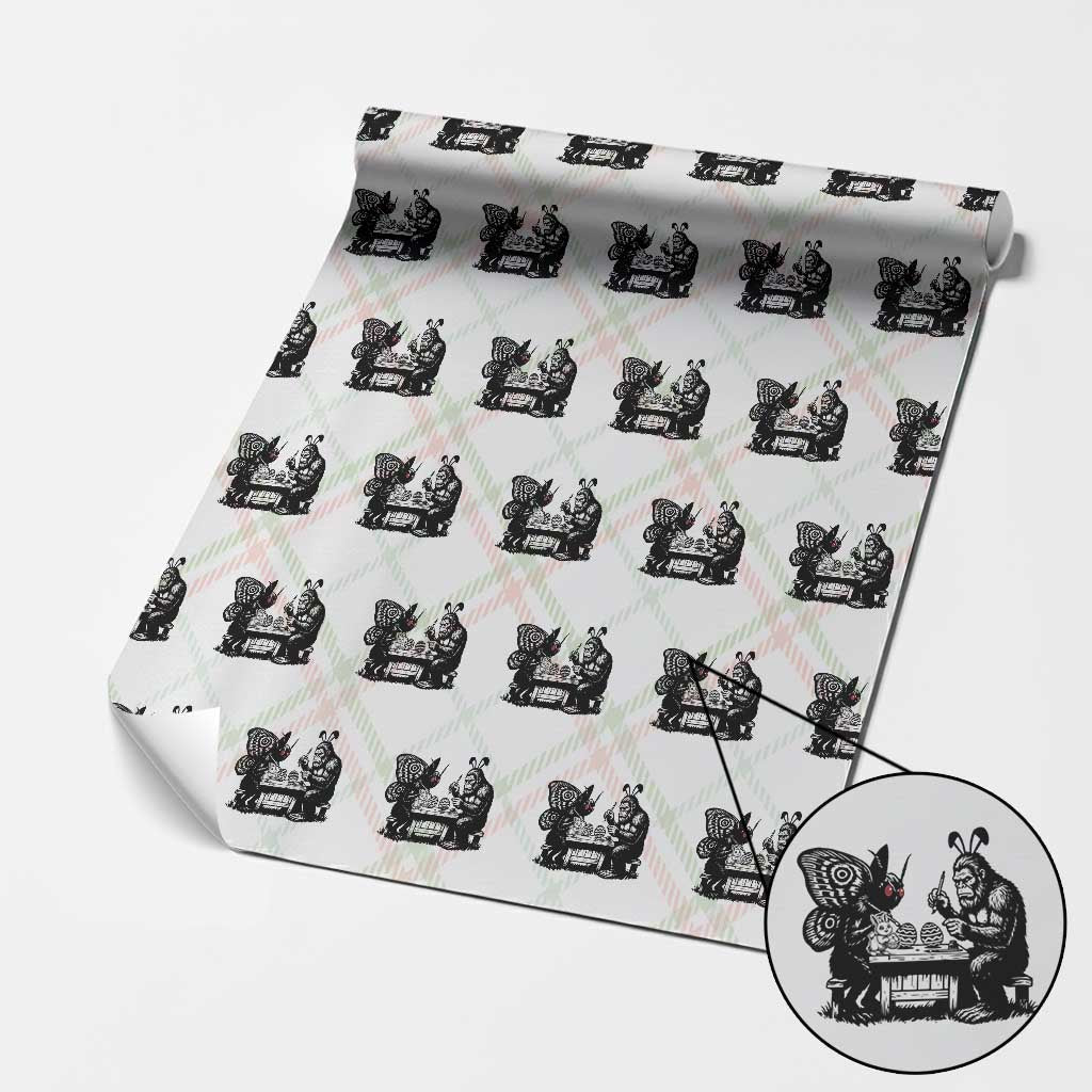 Funny Bigfoot And Mothman Egg Painting Wrapping Paper Roll Cryptid Easter Gift