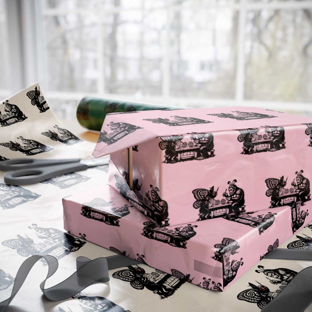 Funny Bigfoot And Mothman Egg Painting Wrapping Paper Roll Cryptid Easter Gift