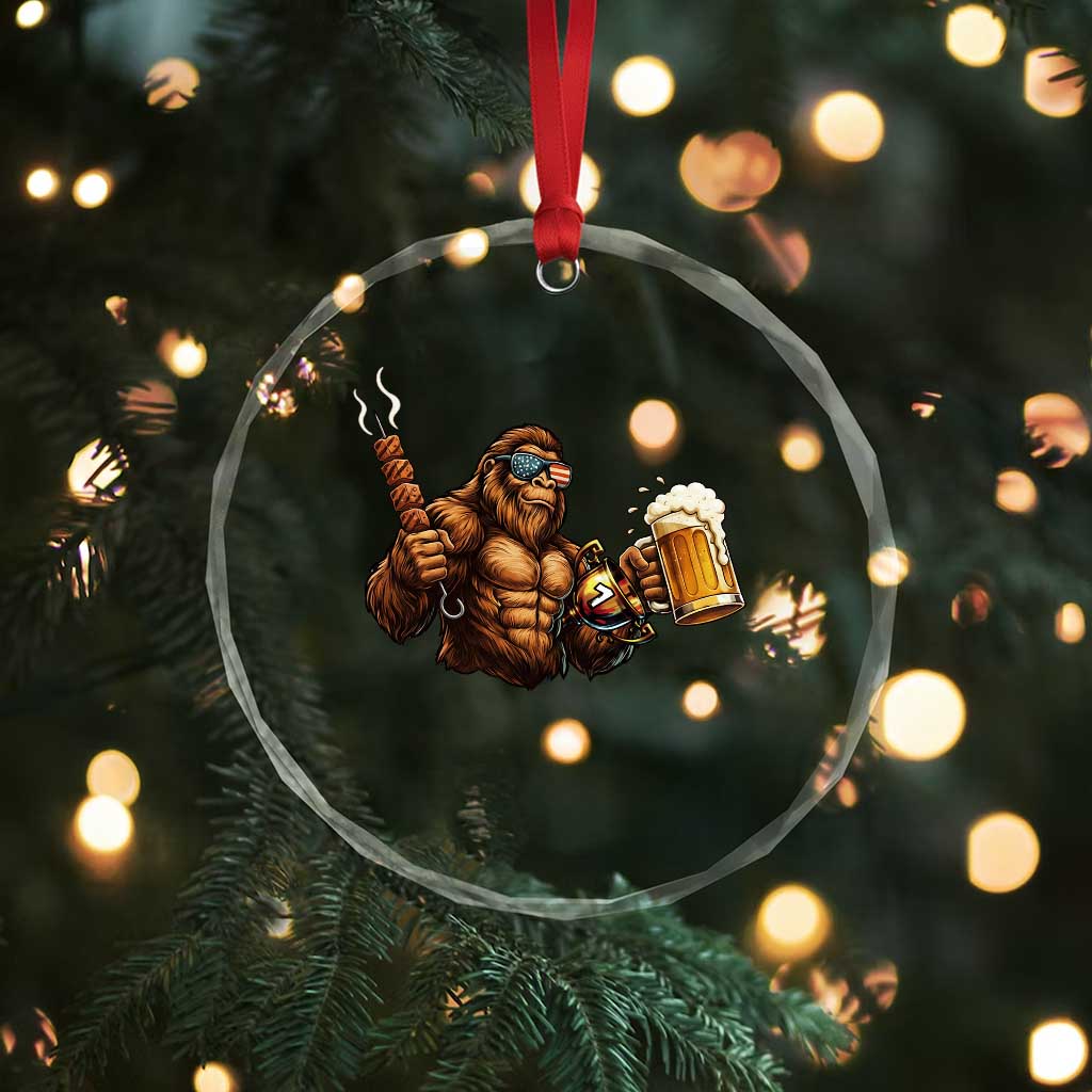 Funny Bigfoot BBQ Party Crystal Glass Ornament Sasquatch Drinking Beer Celebrate Championship - Wonder Print Shop