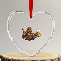 Funny Bigfoot BBQ Party Heart Crystal Glass Ornament Sasquatch Drinking Beer Celebrate Championship - Wonder Print Shop