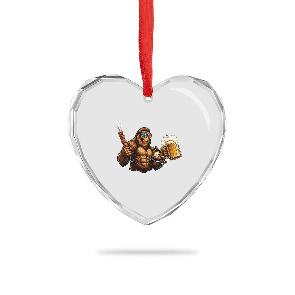 Funny Bigfoot BBQ Party Heart Crystal Glass Ornament Sasquatch Drinking Beer Celebrate Championship - Wonder Print Shop