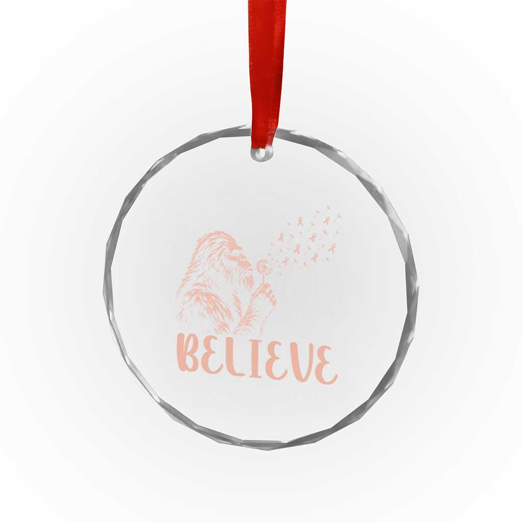 Funny Bigfoot Blowing Dandelion Flower Graphic Crystal Glass Ornament Believe Endometrial Cancer Awareness