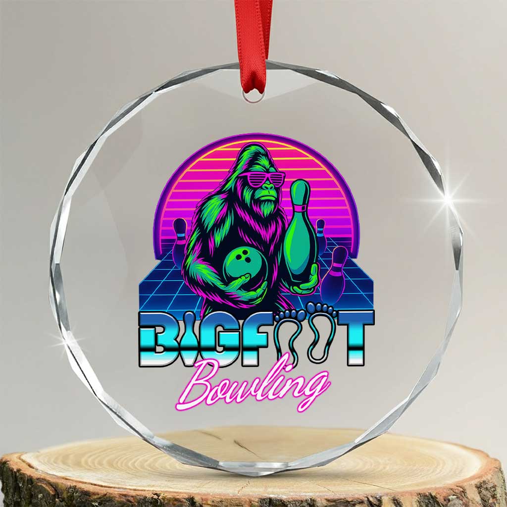 Funny Bigfoot Bowling Vaporwave Gift Crystal Glass Ornament - Wonder Print Shop