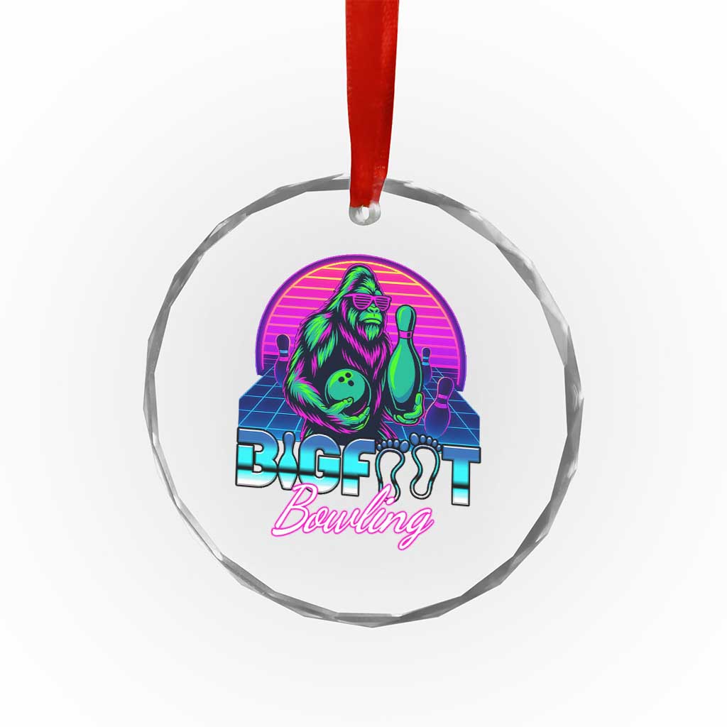 Funny Bigfoot Bowling Vaporwave Gift Crystal Glass Ornament - Wonder Print Shop